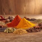 Firefly_A close-up, still-life photograph of a vibrant and diverse assortment of Indian spice 480298