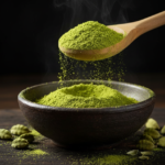 Firefly_Gemini Flash_A -spoon shot-—a wooden spoon lifting from a bowl of bright Cardamom Powder, showing 393750